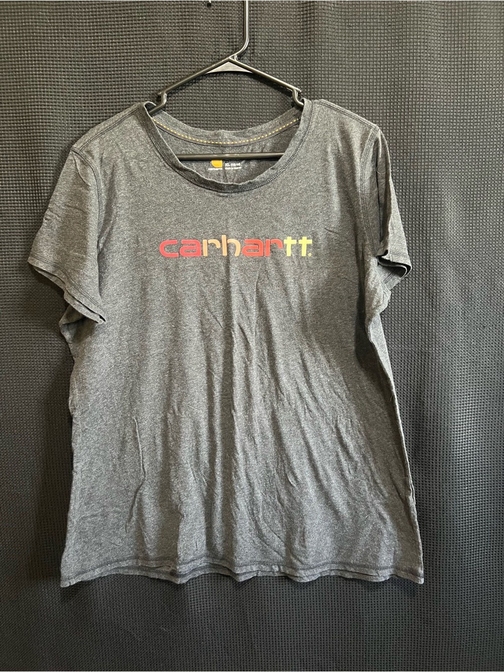 Carhartt Dark Charcoal Tee with Yellow Logo Accent